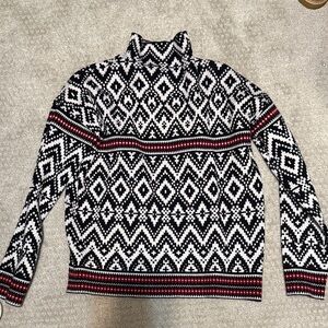Tahari Black and White Turtleneck Sweater with Red Accents